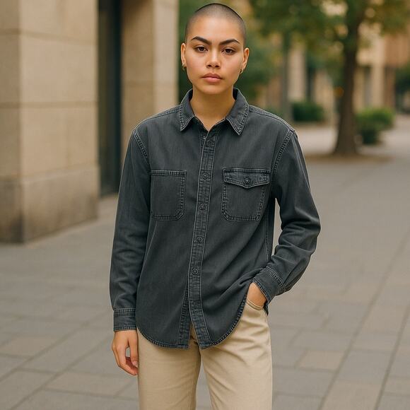 Madewell Minimalist  Black Denim Button Down Shirt Small - Picture 1 of 6